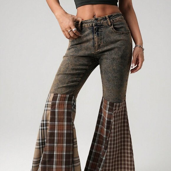 Multicolor Casual Women's Boho Hippie Bell Bottom Jeans - Picture 3 of 6